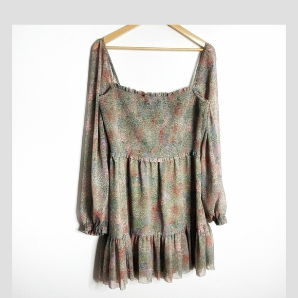 NWT Aritzia Wilfred Tempest Dress Plus Size Sage Multi Long Sleeve Shirred Top - Picture 3 of 16